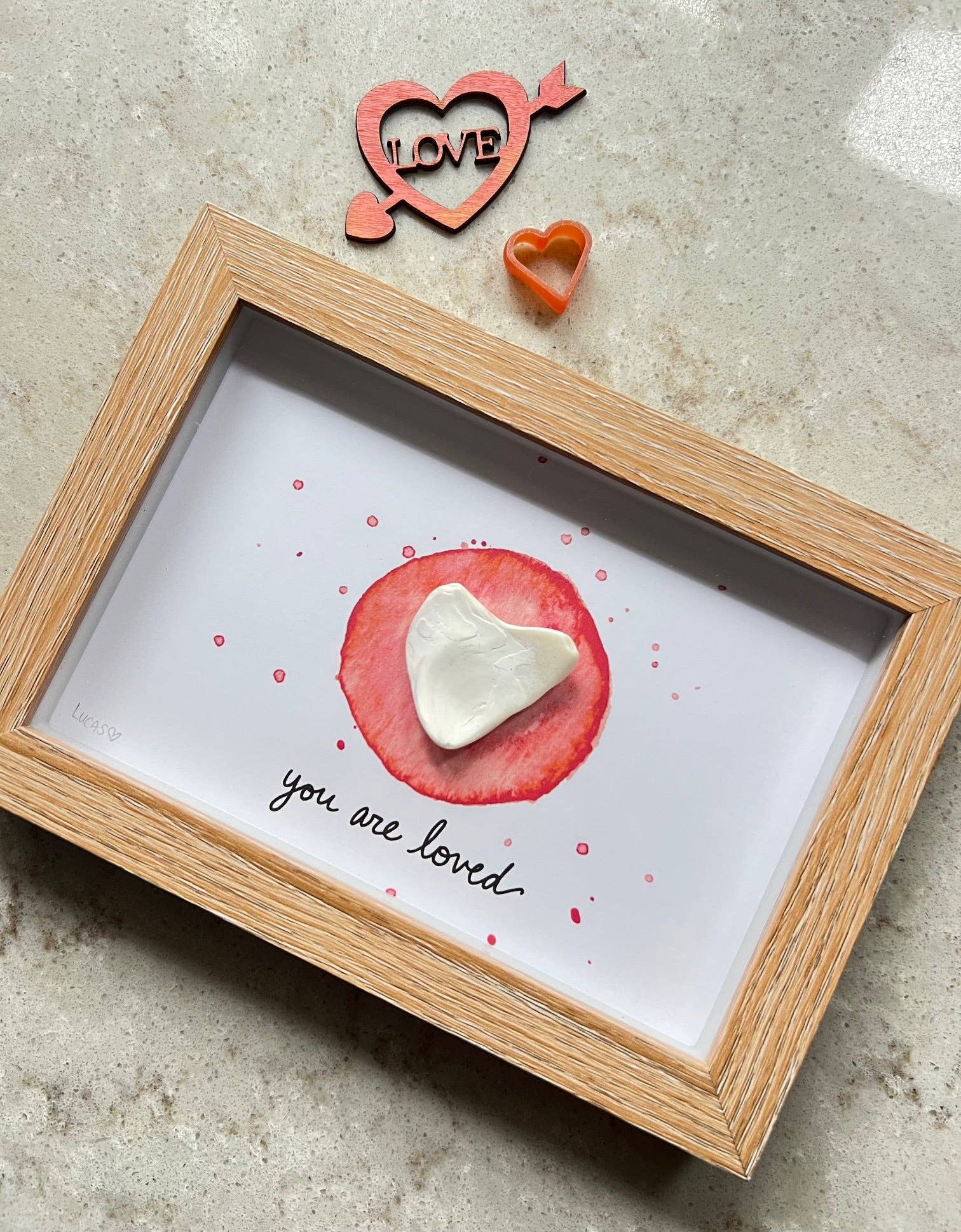 Sook & Hook - Wholesale Art Print - You are Loved Heart Artwork | Stone, Sea Glass or Shell Heart in a Shadow Box Frame2