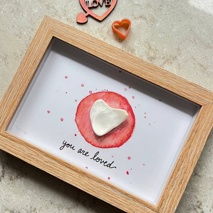 Sook & Hook - Wholesale Art Print - You are Loved Heart Artwork | Stone, Sea Glass or Shell Heart in a Shadow Box Frame2