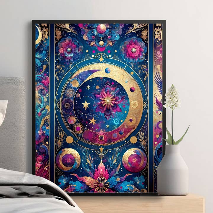 Arte da Parede Celestial, Lua Mística e Estrelas, Decoração Temática Espacial, Impressão em Tela Estilo Boémio, Poster Galaxy por atacado de FreakyTeeFactory