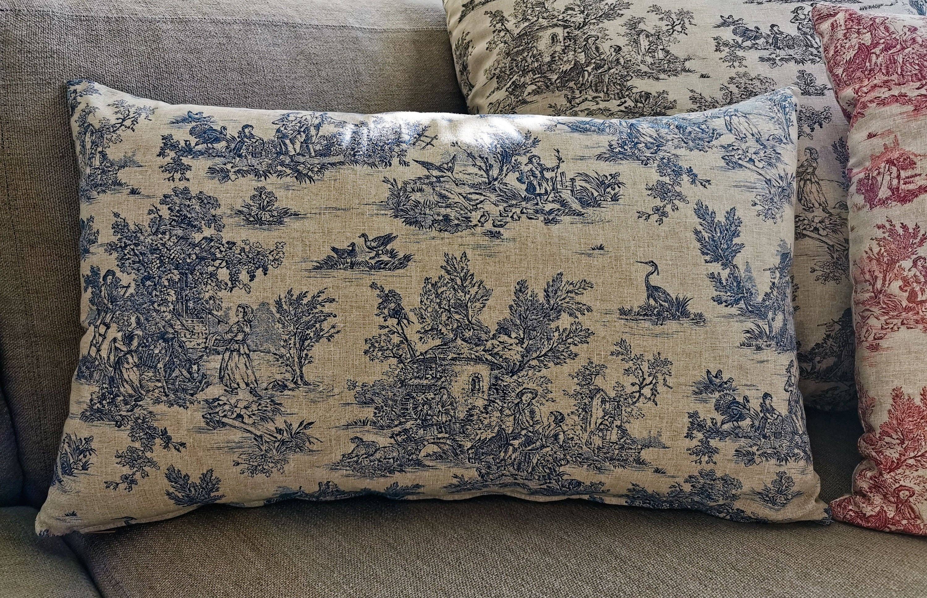 Homesite - Wholesale Throw Pillow Cover - Toile De Jouy Pillow Cover Blue, 4 Sizes5