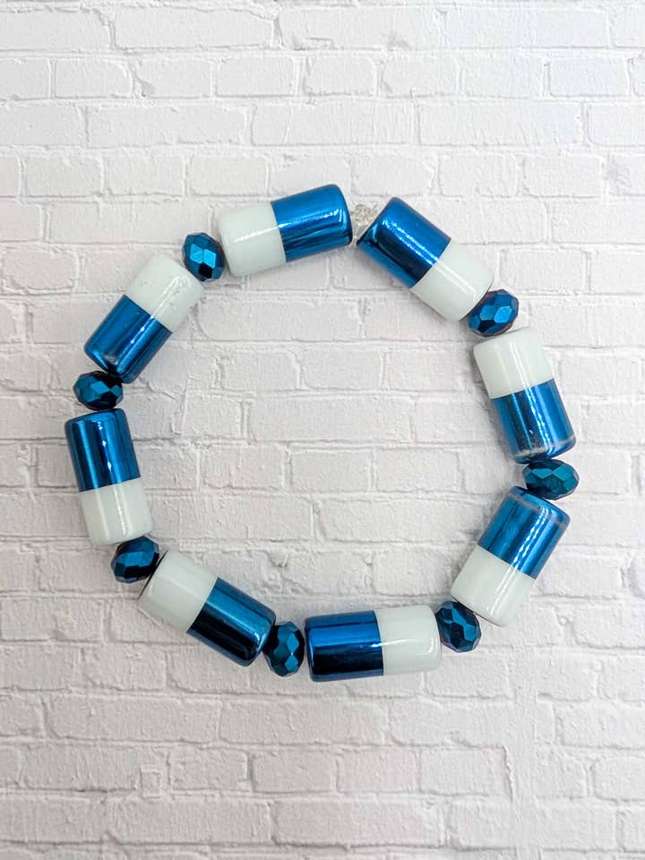 Bracelets Africains en Perles | Bracelet Élastique en Perles de Verre Bleues pour la vente par Afrikan Authentix