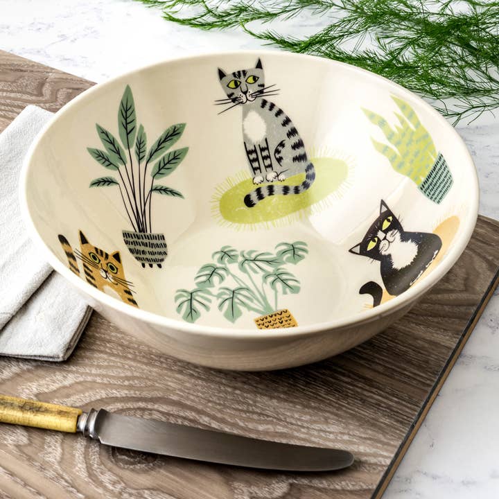 Handgemachte Keramik-Schale mit Katzenmotiv für den Großhandel von Hannah Turner Ltd