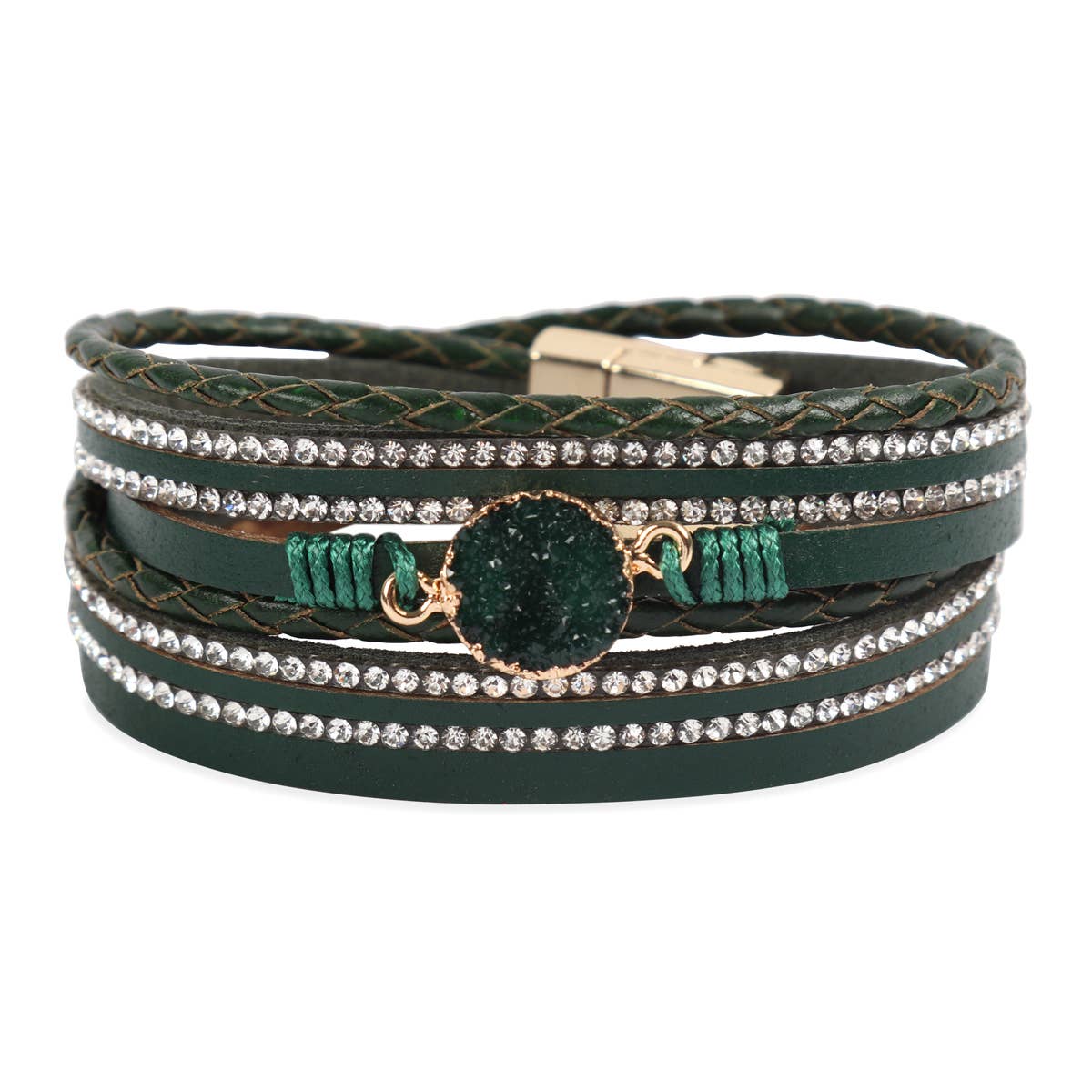 MYS Wholesale Inc - Wholesale Bangle Bracelet - Stunning Druzy Rhinestone Leather Wrap Magnetic Bracelet4
