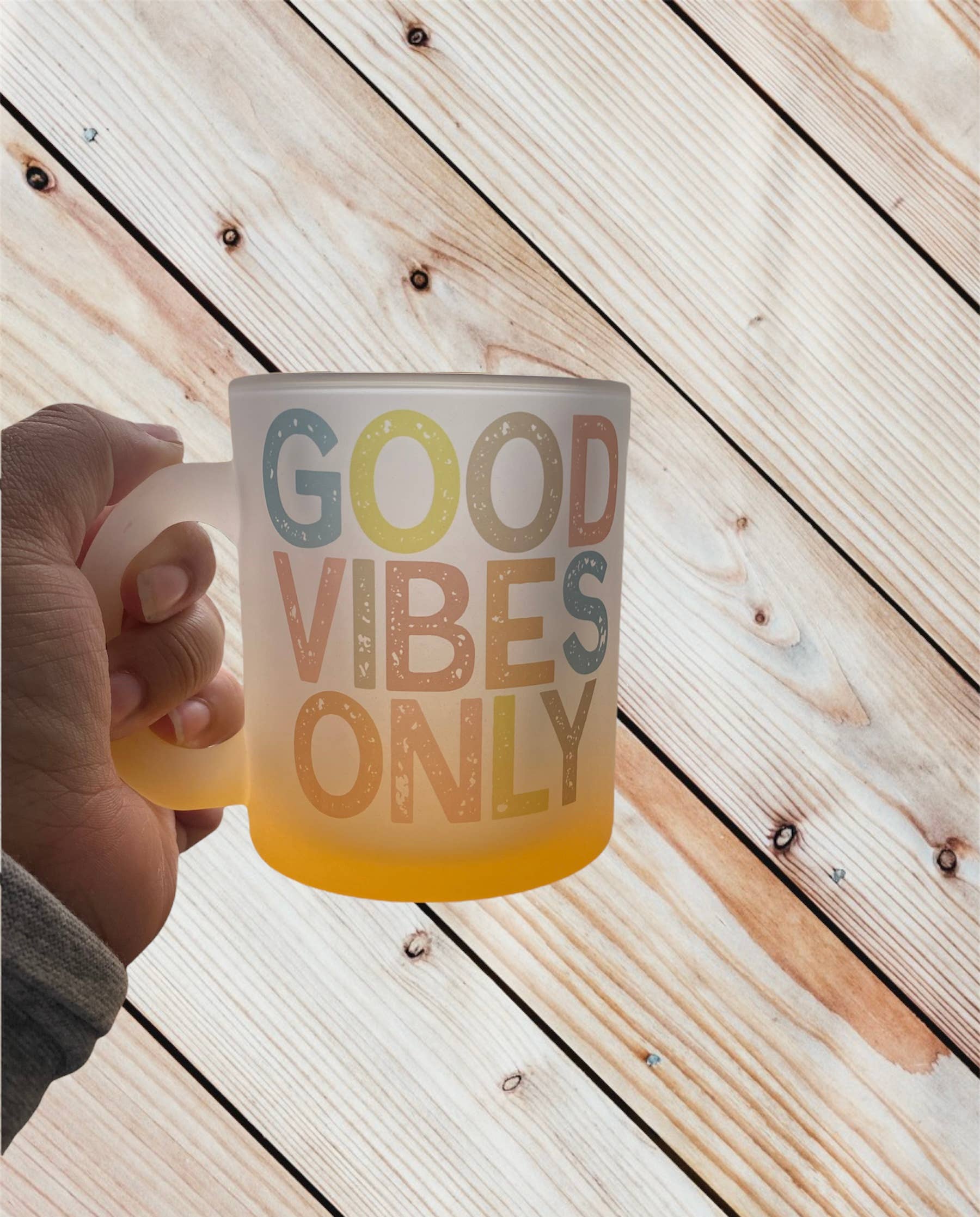 D2JCrafts - Wholesale Coffee Mug - Good Vibes Only Frosted Ombré Yellow Coffee Mug1
