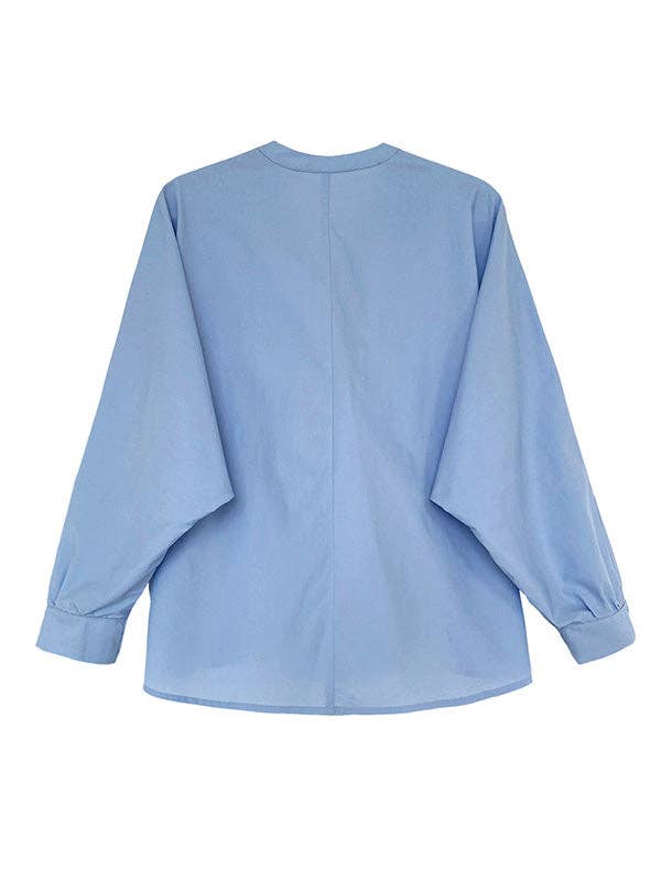 UZ Wholesale Store - Wholesale Button Down Shirt - Women's - Trendy Batwing Sleeves Solid Color V-Neck Blouses25