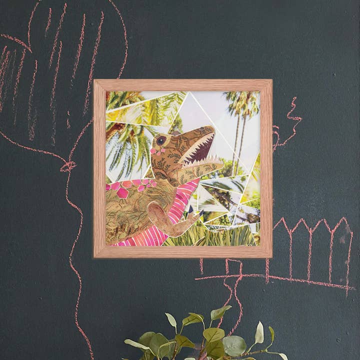 more the merrlier - Wholesale Art Print - T-rex Dinosaur Framed Collage Art Nursery Print2