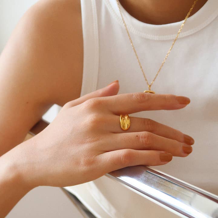 Furano Studio - Wholesale Band/Stacked Ring - 18K Gold Thick Curved Open Band ring, Gold Adjustable3