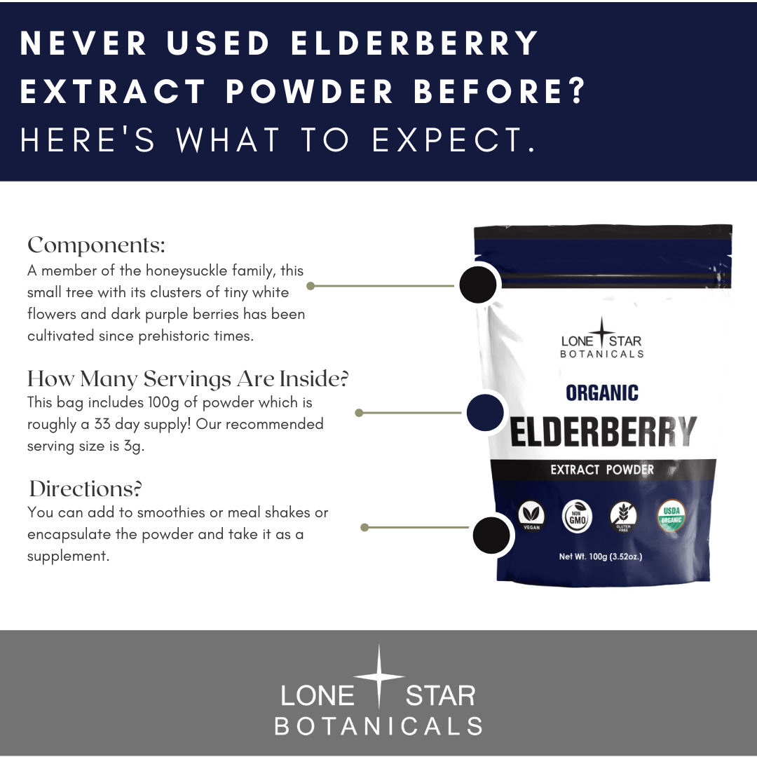 Lone Star Botanicals - Wholesale Protein/Superfood Powder - Organic Elderberry Extract Powder -- 3.52 oz4