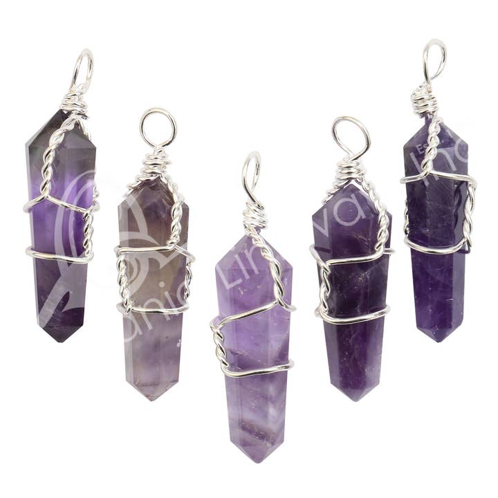 Oceanic Linkways Inc - Wholesale Individual Charm/Pendant - PENDANT - WIRE WRAP AMETHYST (PK 5) 1.5-1.75" (PK 5)0