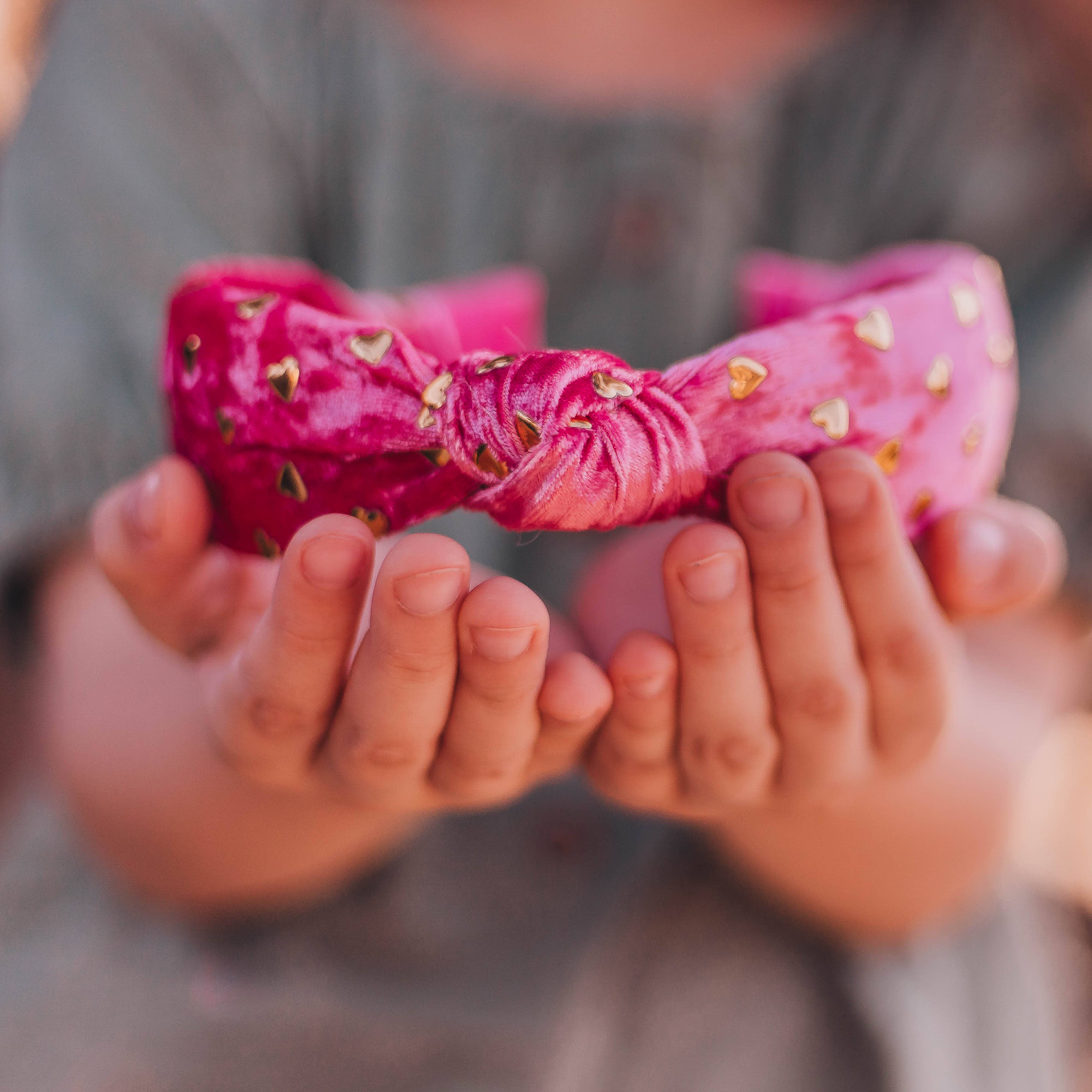 Frog Sac - Wholesale Fashion Headband - Kids - Kids Knot Headband - Gold Heart Stud Velvet Hair Accessories12