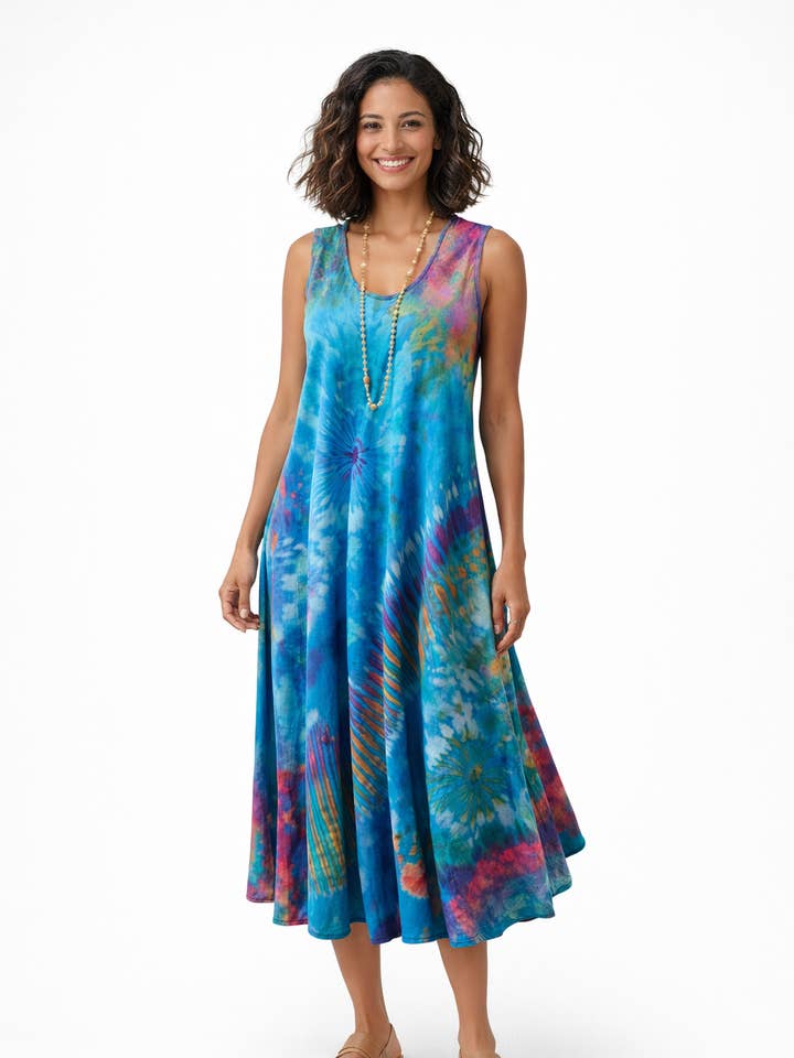 Tie Dye Sleeveless Long Dress w/Pockets for wholesale by Zumi