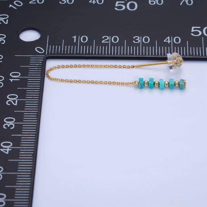 Aim Eternal - Wholesale Dangle Earrings - 16K Gold Filled Turquoise Gemstone Chain Threader Earrings