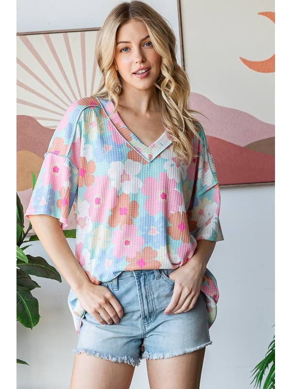 MINT ET7881-11 SHORT SLEEVE FLORAL PRINT TOP for wholesale on Faire