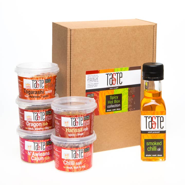 Spicy Hot Box | Gift Set | Rubs, Seasoning, Infused Oil for wholesale by Taste Gourmet Spice Co