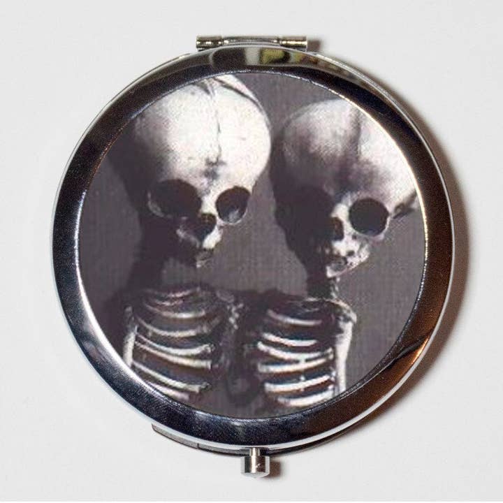 Siamese Skeletons Compact Mirror - Conjoined Twins Medical Oddity Anatomical Victorian - Make Up Pocket Mirror for Cosmetics for wholesale by FringePop