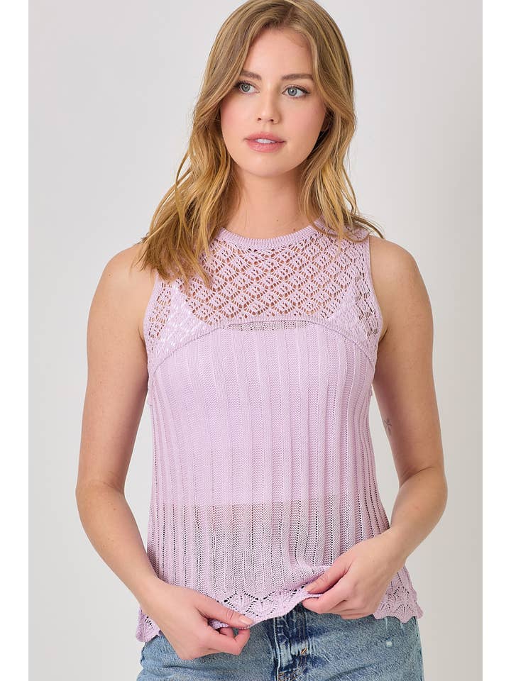 Mystree - Wholesale Knit Top - Women's - 60948 Crochet Yoke Sleeveless Sweater Top 16