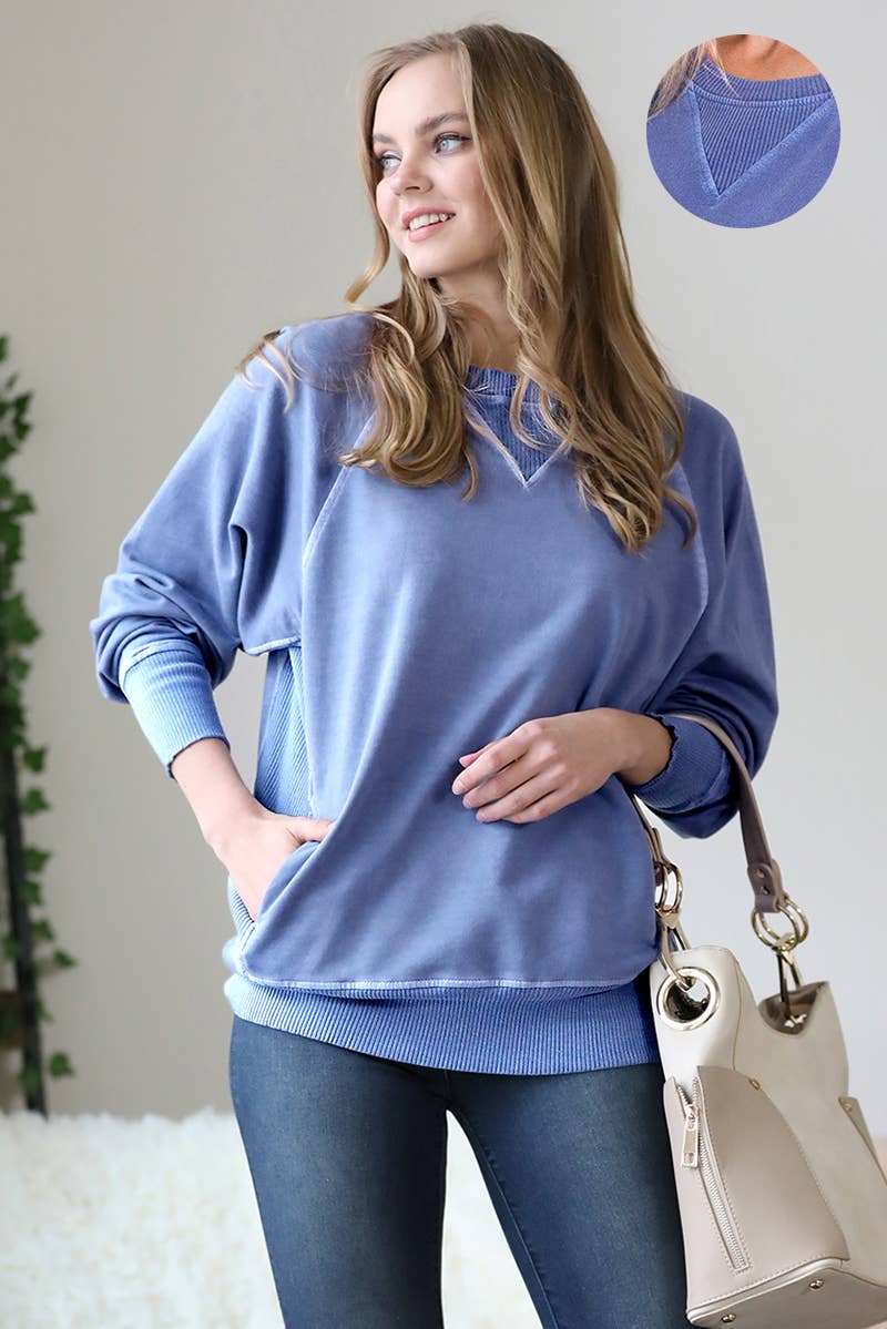 42POPS - Wholesale Sweatshirt - Women's - `.Washed French Terry Pullover With Side Pockets37