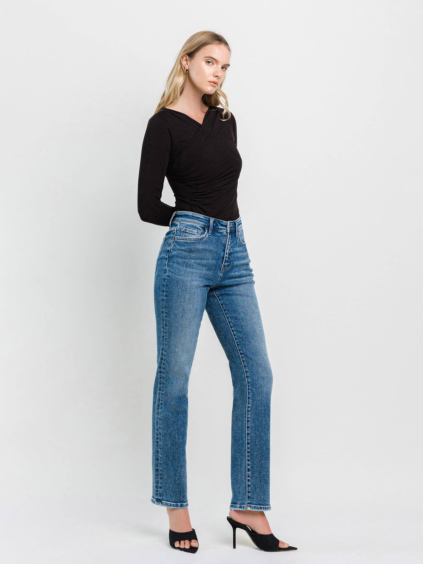 ILLUMINATE HIGH RISE MEDIUM DARK STRAIGHT JEANS F5383 for wholesale on Faire8