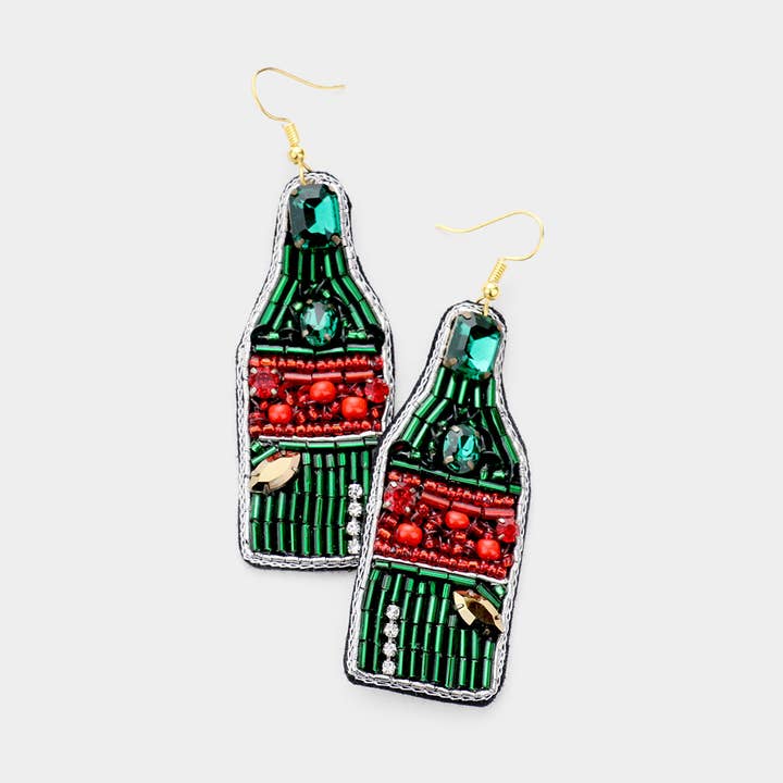 Sensibling Corp. - Wholesale Dangle Earrings - Felt Back Multi Bead Champagne Bottle Earrings