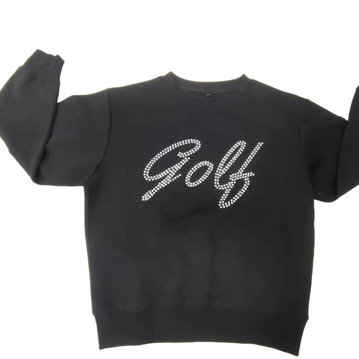 Golf Pearl Sweatshirt in Black – Luxury Women’s Cozy Golf & Activewear Top for wholesale by Ashley Herrera Luxury Activewear