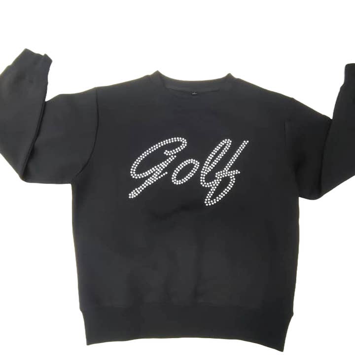 Golf Pearl Sweatshirt in Black – Luxury Women’s Cozy Golf & Activewear Top for wholesale by Ashley Herrera Luxury Activewear