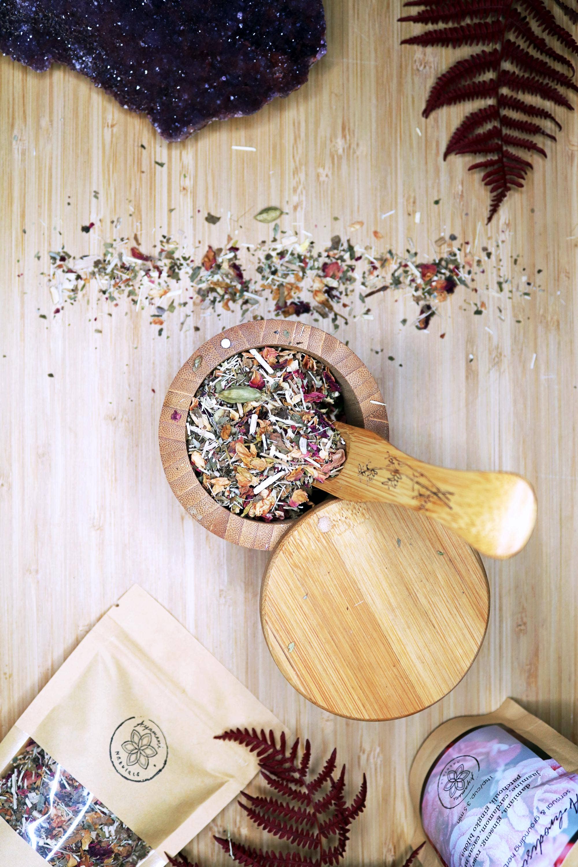 Ayamani Naturals - Wholesale Loose Tea - Aphrodisiac Tea with Damiana, Ginseng, Cacao, Rose, Cardamom2