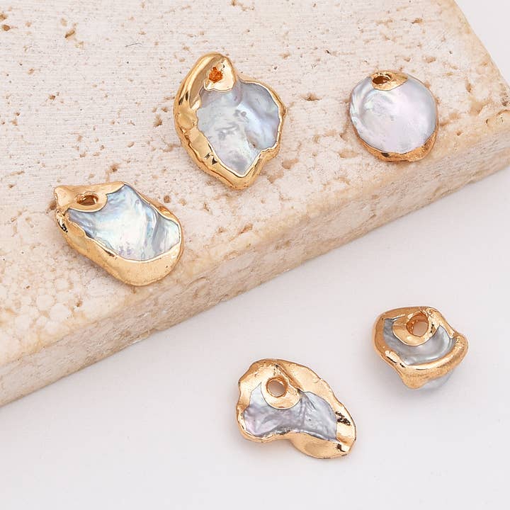 Electroplated Natural Baroque Pearl Drop Charm, CP2148 for wholesale by Beads Creation