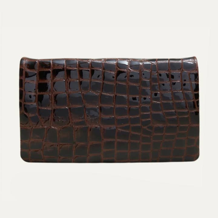 Riemtas | Bruin lakleer met krokodillenprint „The Arianna” voor wholesale door Paulyjen