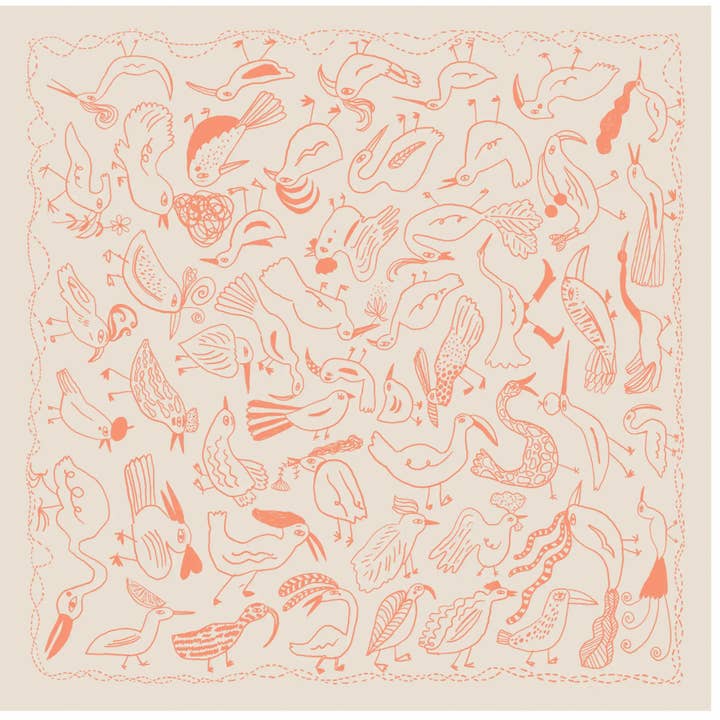 ELIZABETH GRAEBER art + illustration - Wholesale Bandana - Women's - Bird Bandana in coral, screen printed cotton scarf2