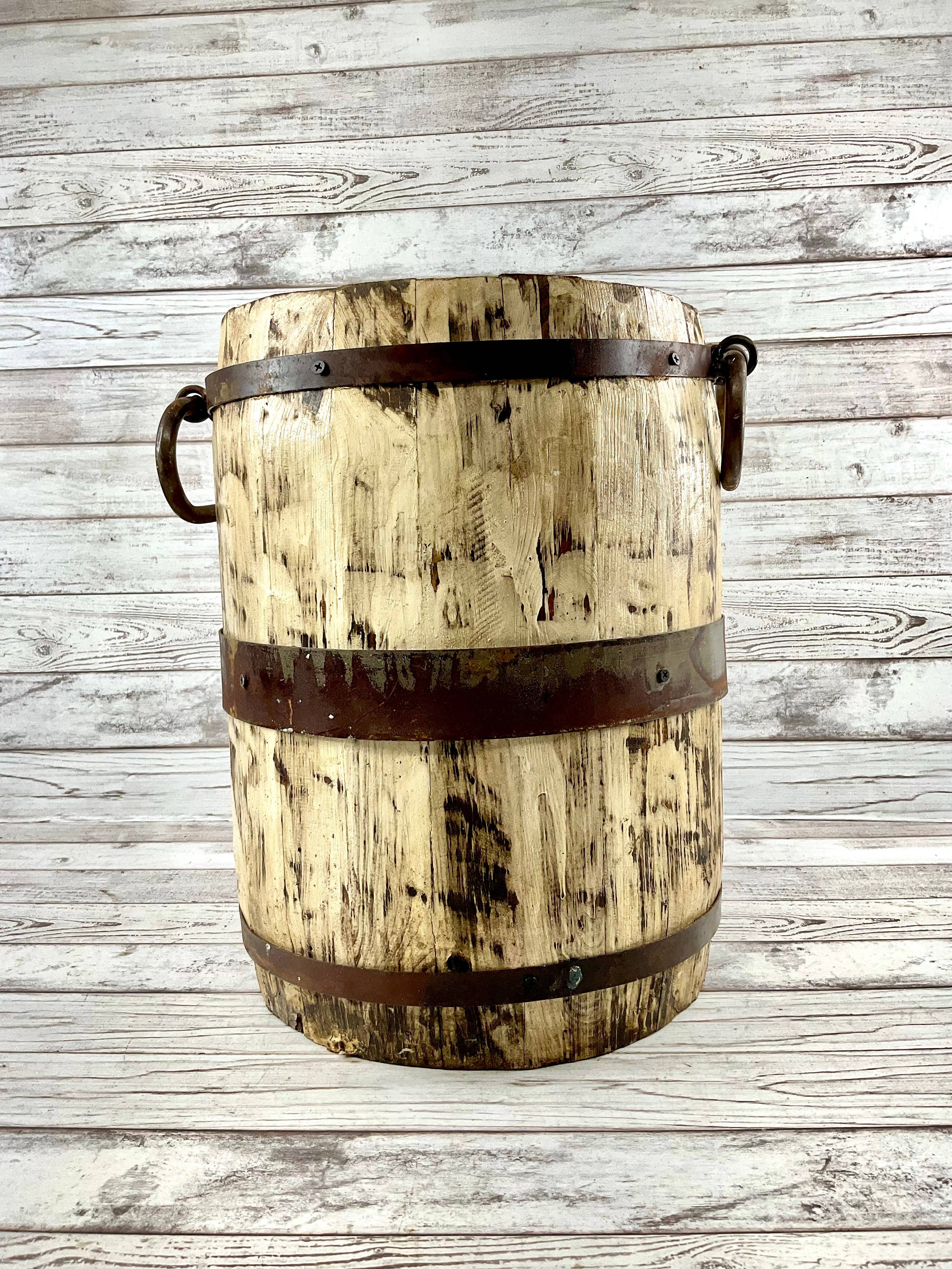 VALENTINA IMPORTS INC - Wholesale Bucket/Pail - Rustic Vintage Wood & Metal Barrel  ( Large Edition)6