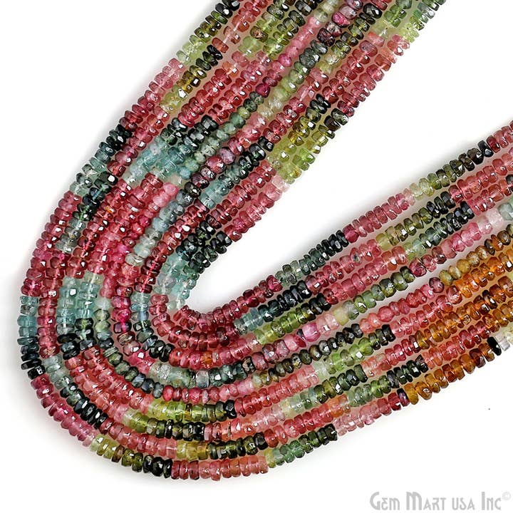 Multi Tourmaline Rondelle Beads, 13Inch Gemstone Strand, 4mm for wholesale by GemMartUSA