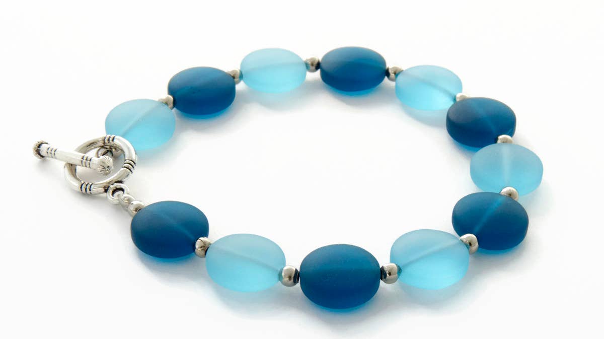 Blue Agate Stone or Turquoise Glass Bead Mermail Tail Wire Bracelet