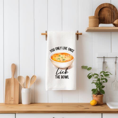 JAC Wholesale - Wholesale Tea Towel - You Only Live Once Lick the Bowl Tea Towel
