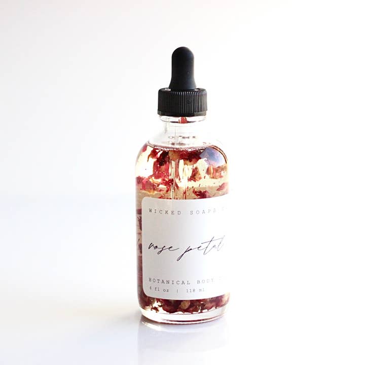 Wicked Soaps Co. - Vente Huile pour le bain/corps - Huile pour le corps aux pétales de rose | Huile légère avec géranium + citron