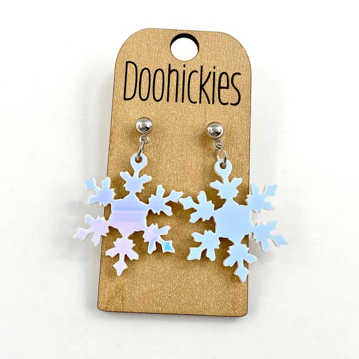1.25" Iridescent Snowflakes - Christmas Acrylic Earrings for wholesale by Doohickies