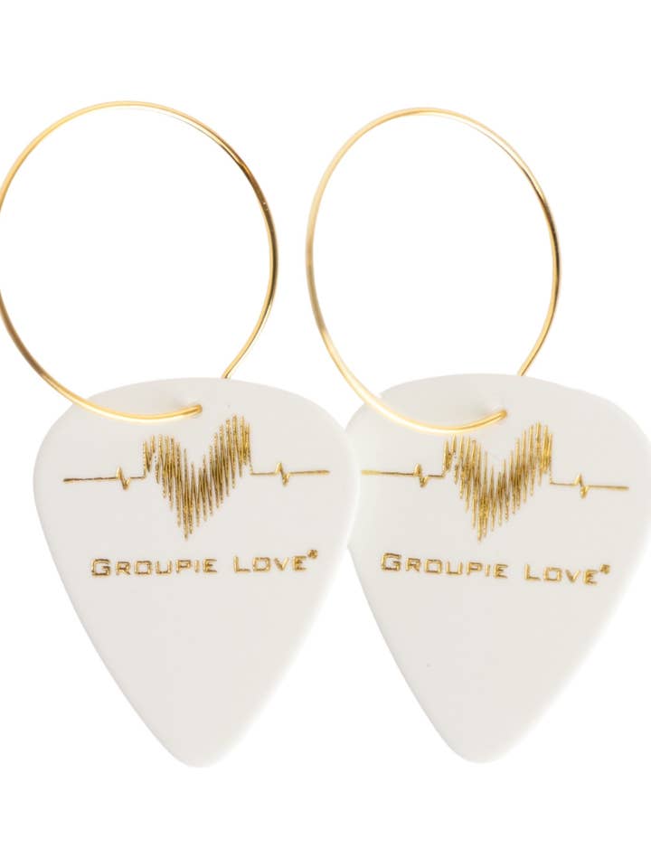 Groupie Love White Gold Single Guitar Pick Earrings for wholesale by Groupie Love