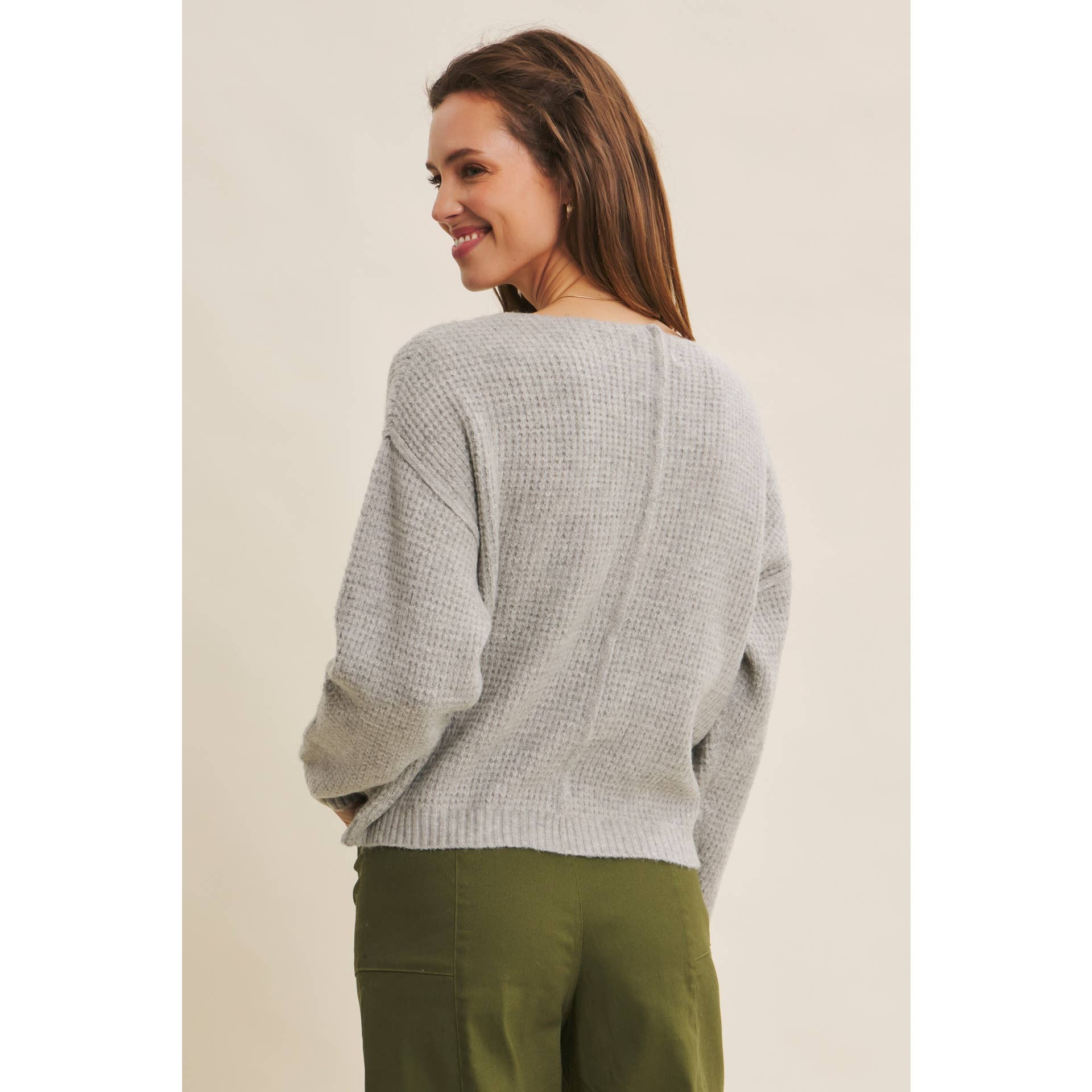 in february - Wholesale Knit Sweater - Women's - KIND TO PLANET WAFFLE SWEATER TOP WITH EXPOSED SEAM6