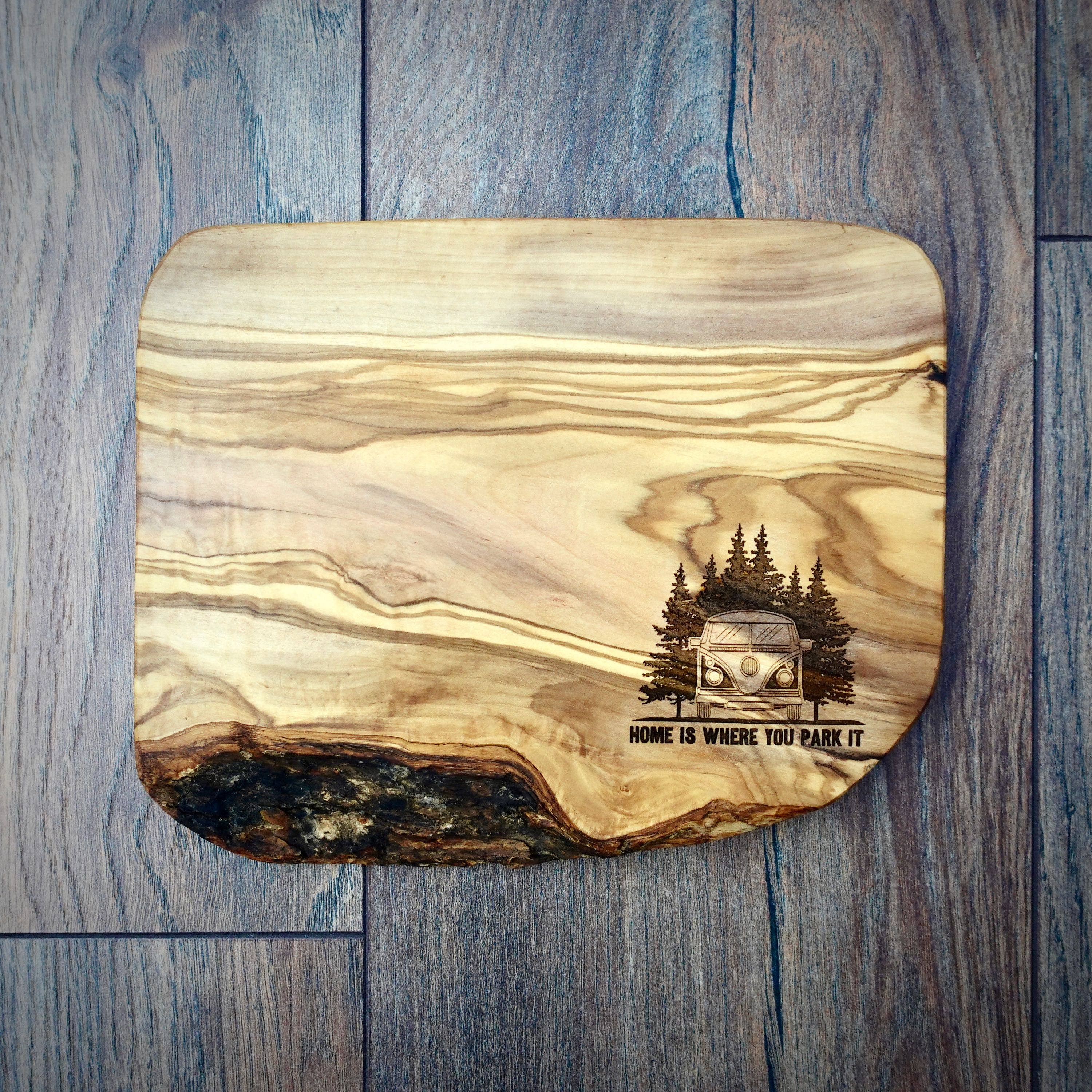 EllieBeanPrints - Wholesale Cutting Board - Home Is Where You Park It Camper Olive Wood Board2