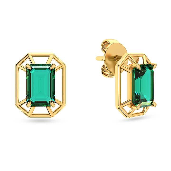 Puces d’oreilles encadrées en émeraude en or jaune massif 18 carats pour la vente par Doré D’or - 18K Solid Gold Fine Jewelry