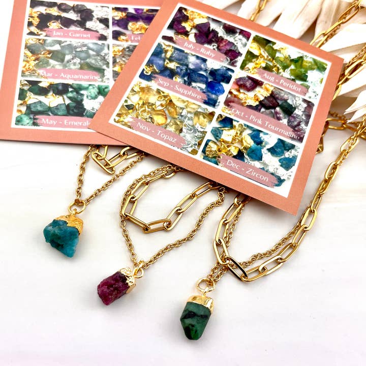 Layered Birthstone Paperclip Necklace for wholesale by WonderLight Jewelry