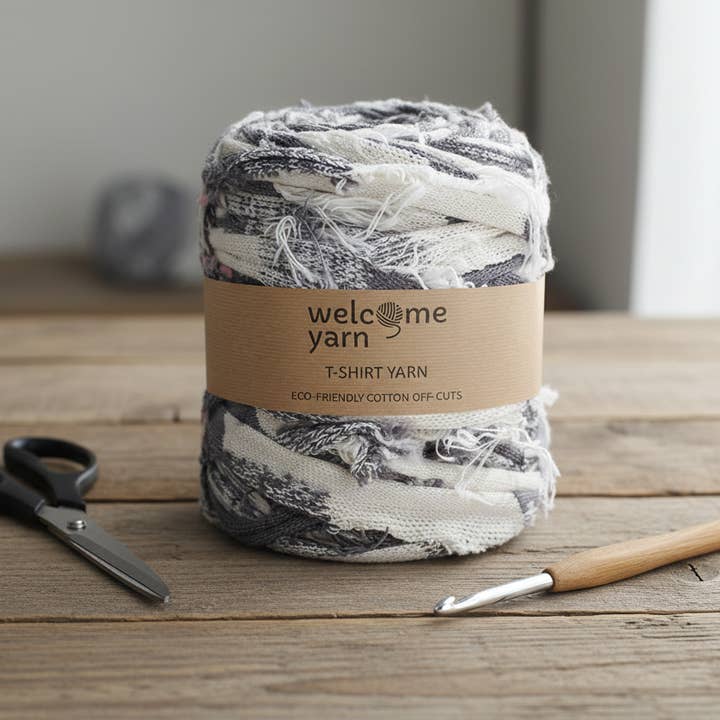 T-Shirt-Garn Zottelig Grau Weiß für den Großhandel von WelcomeYarn