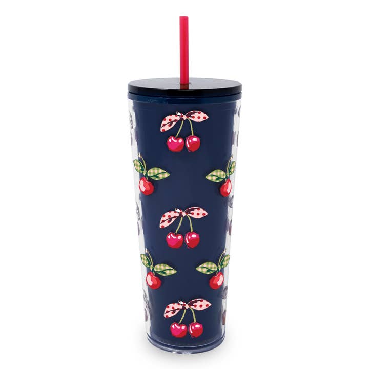 Double Wall Tumbler with Straw, Cherry Picking for wholesale by Vera Bradley by Lifeguard Press