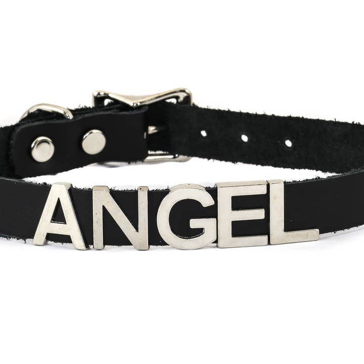 Funk Plus - Wholesale Choker/Collar - FC291 GENUINE LEATHER STAINLESS STEEL LETTER NAME FETISH CHOKER1