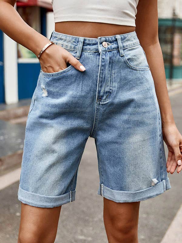 VividLux – wholesale Shorts – Dam – Högmidjade lösa jeansshorts med knappar och fickor4