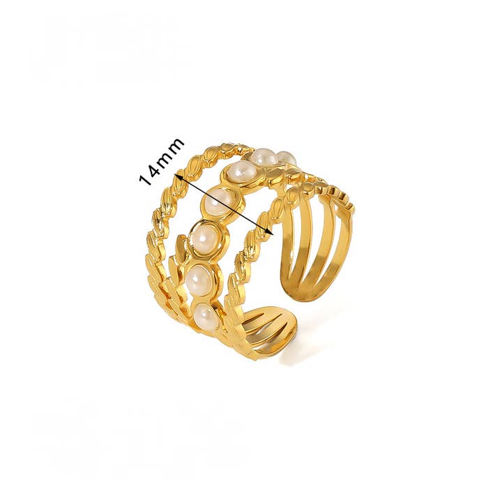 Mio Queena - Wholesale Cocktail/Statement Ring - 18K Gold-plated Stainless Steel Inlaid Stone Rings - FGS/CS11