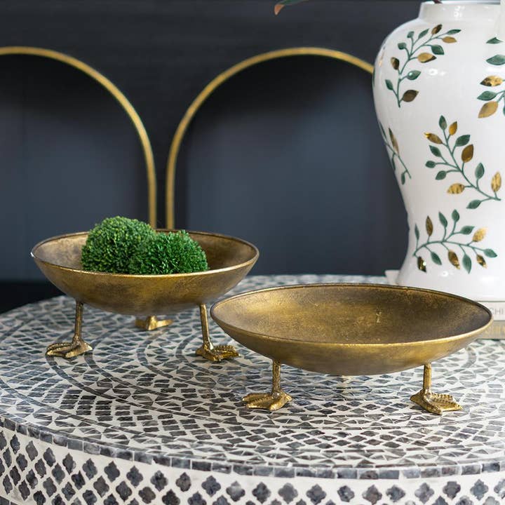 A&B Home Group Inc. - Wholesale Decorative Tray - S/2 D12x3" Gold Iron Accent Trays with Duck Feet0