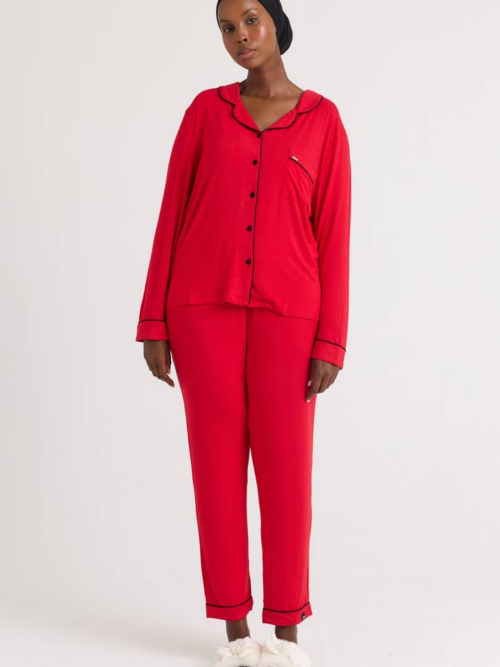 Bamboo Long Pyjama Set in Red for wholesale on Faire5