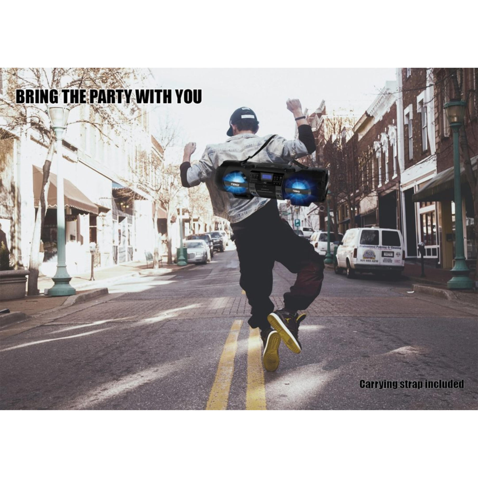 JupiterGear Home - Wholesale Speakers - Emerson Dual Subwoofer Bluetooth Boombox3