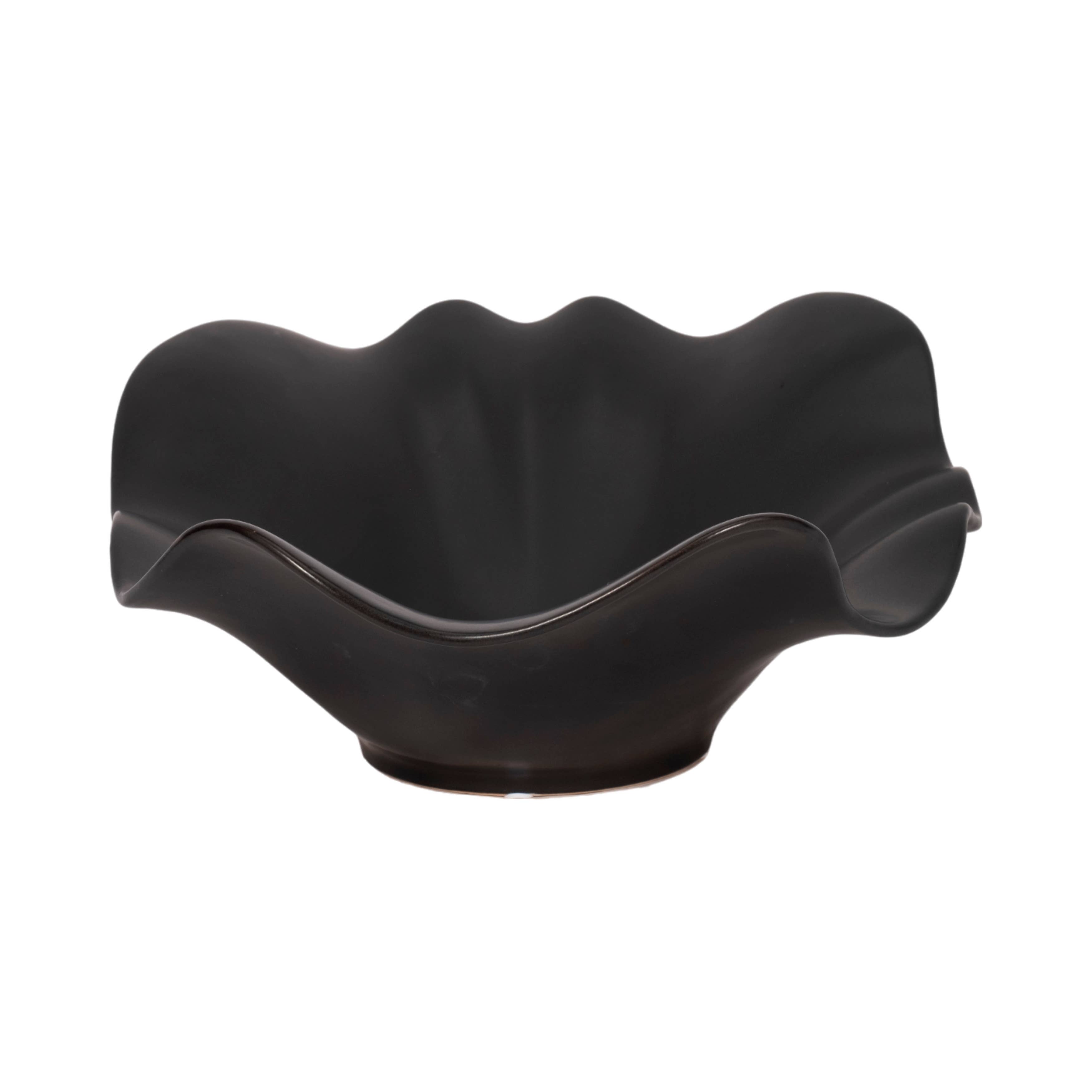 Sagebrook Home - Wholesale Decorative Plate/Dish/Bowl - Ceramic Ruffled Edge Matte Finish Bowl - Black, 18 in.6