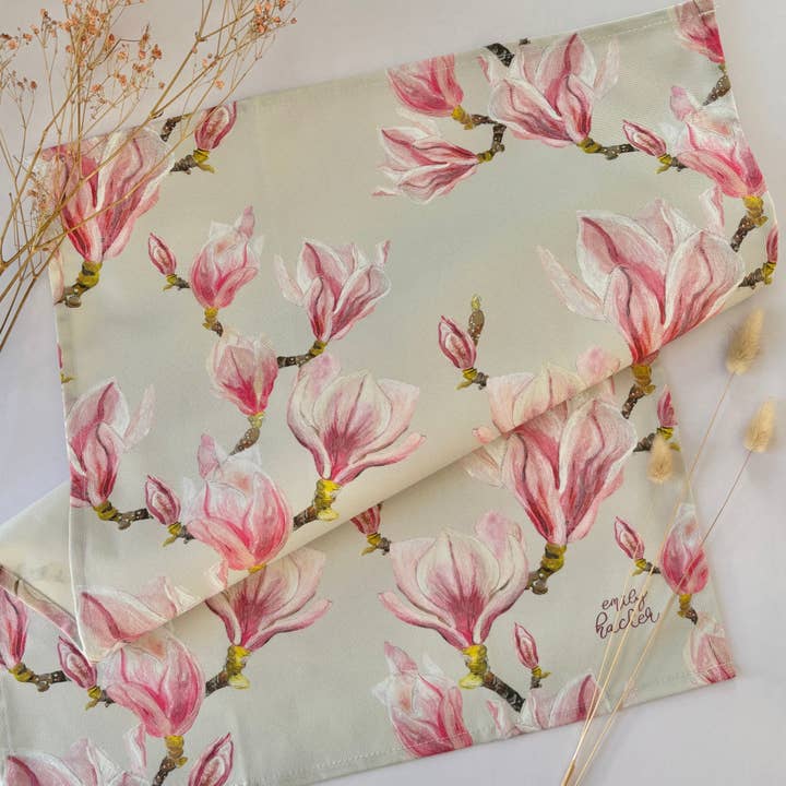 Magnolia Tea Towel - Hand Painted Spring Design for wholesale by Emily Hacker